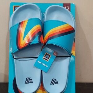 Aldi Gear Mens Slides Retro Rainbow Stripe Blue Sandals Size 12 New 819071